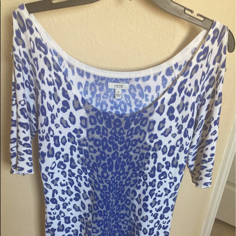 Cache Animal Print Sweater Short Sleeve Shirt Size Small